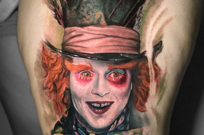 Tatuaje realista retrato Jhonny Deep. Autor: Nacho Martin.